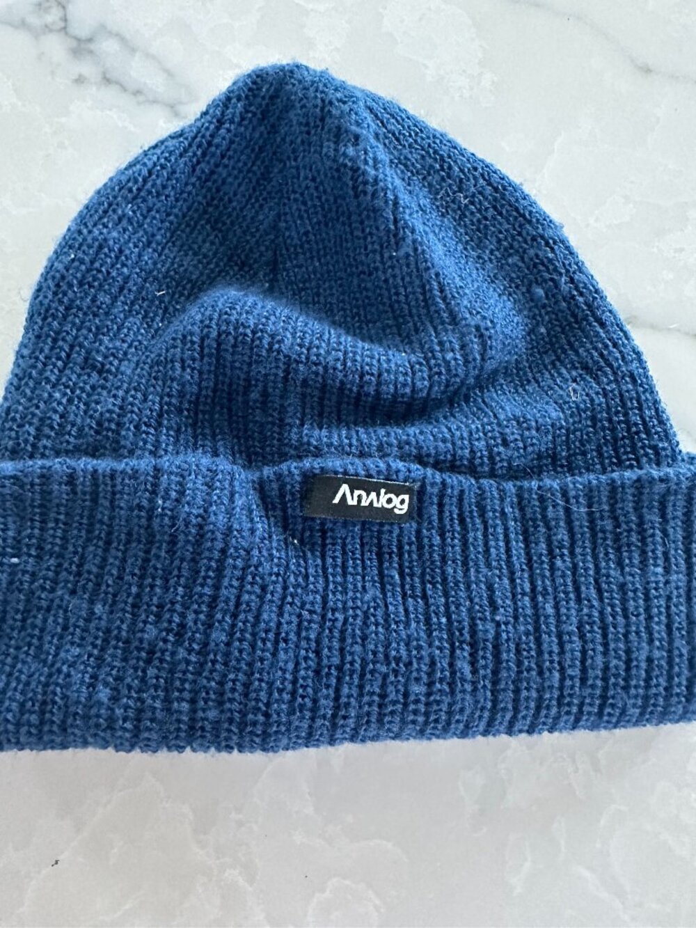Analog Blue Ribbed Knit Cuffed Beanie Hat